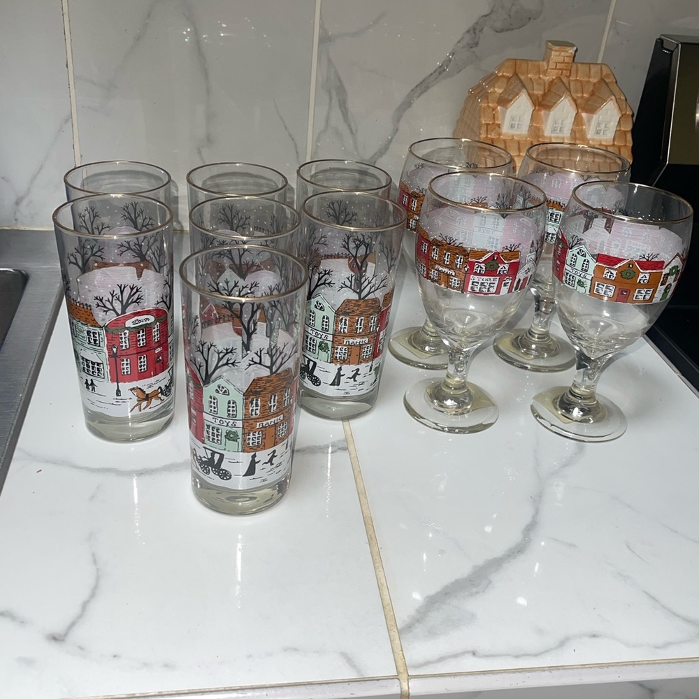 USA Vintage Libbey Christmas Winter Village Coolers Tumblers Glasses Lot Off 11